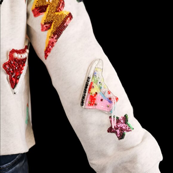 NWT Queen Of Sparkles Grey Sneaker And Lightning Bolt Collar Sweatshirt - Picture 6 of 6